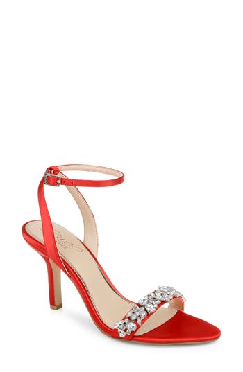 Jewel Badgley Mischka Ojai Crystal Ankle Strap Sandal In Red Satin