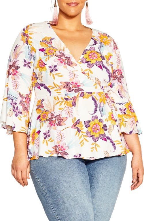 City Chic Island Floral Print Faux Wrap Top Malibu Sunsets at