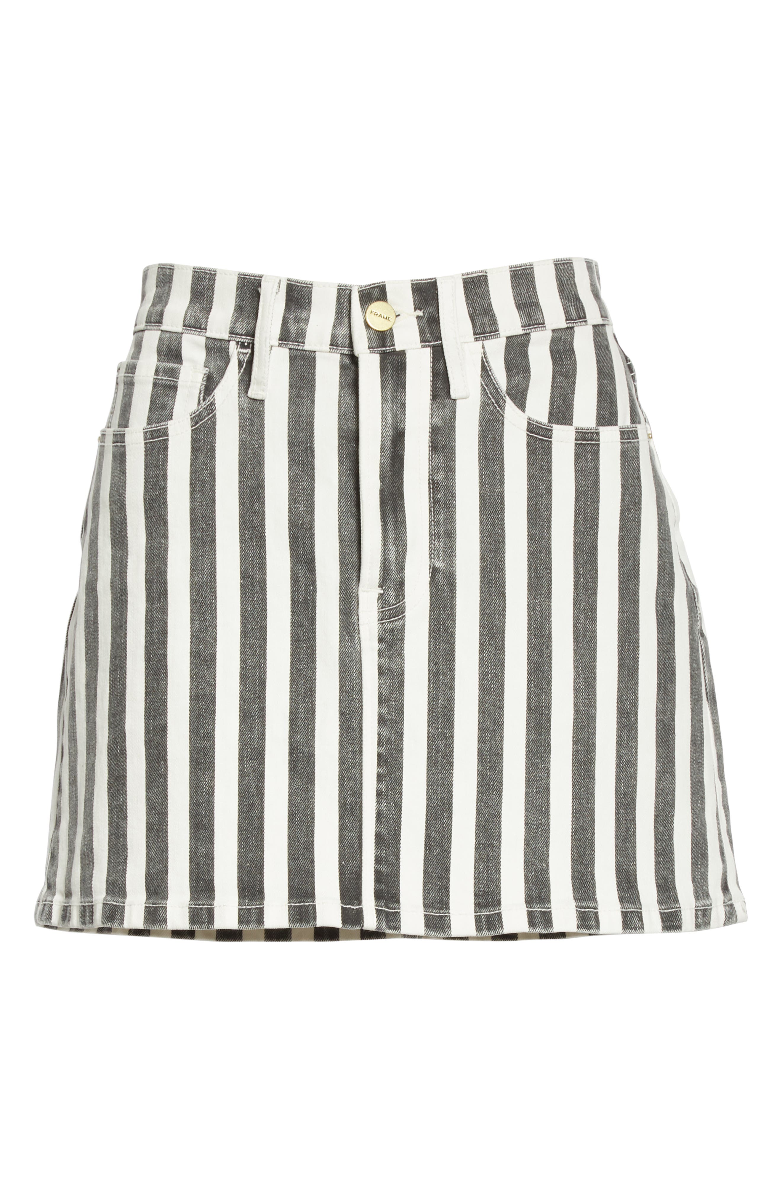 black and white striped denim skirt