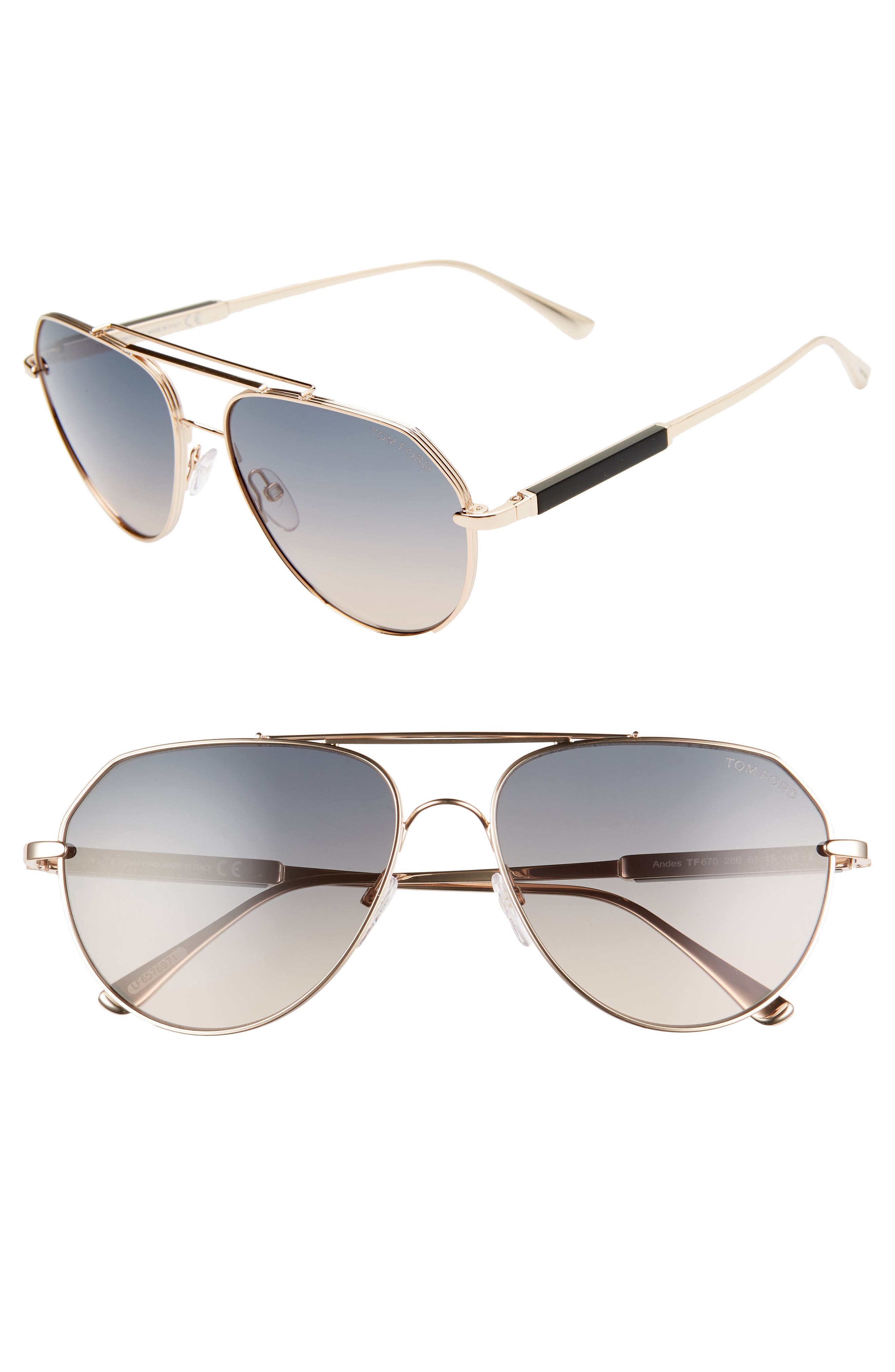 Tom Ford Andes 61mm Aviator Sunglasses In Rose Gold/ Black/grey To Ochre |  ModeSens