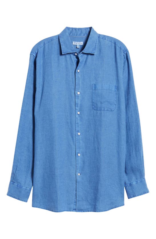Shop Peter Millar Coastal Garment Dyed Linen Button-up Shirt In Moon Blue