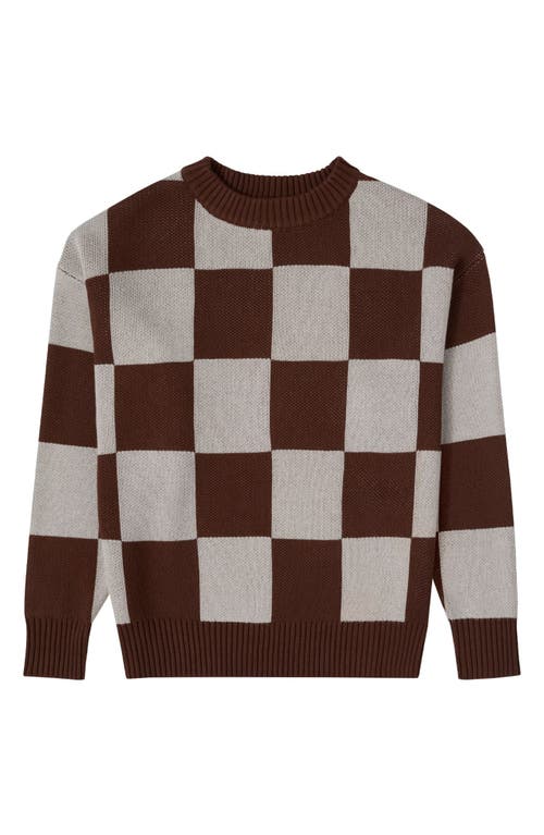 Checkerboard Cotton Blend Sweater in Brown/Sand