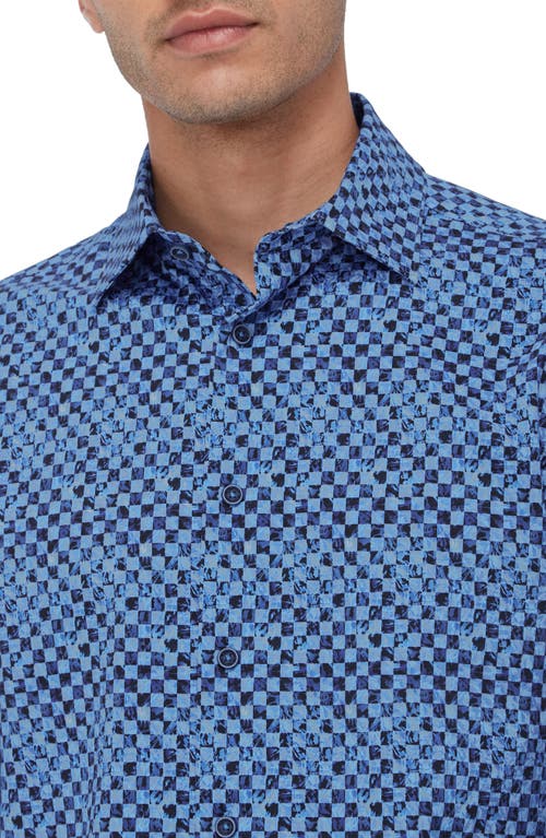 Shop Bugatchi James Ooohcotton® Checkerboard Button-up Shirt In Classic Blue