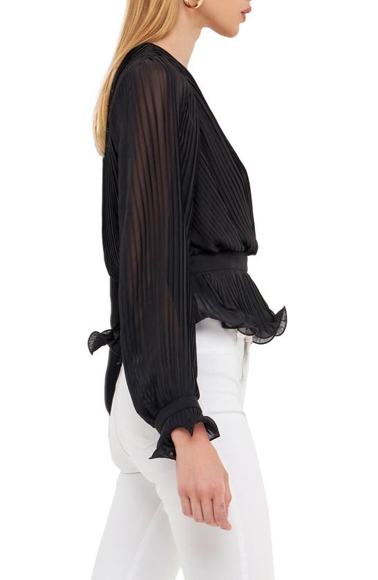 Shop Endless Rose Surplice Pleated Blouse In Black