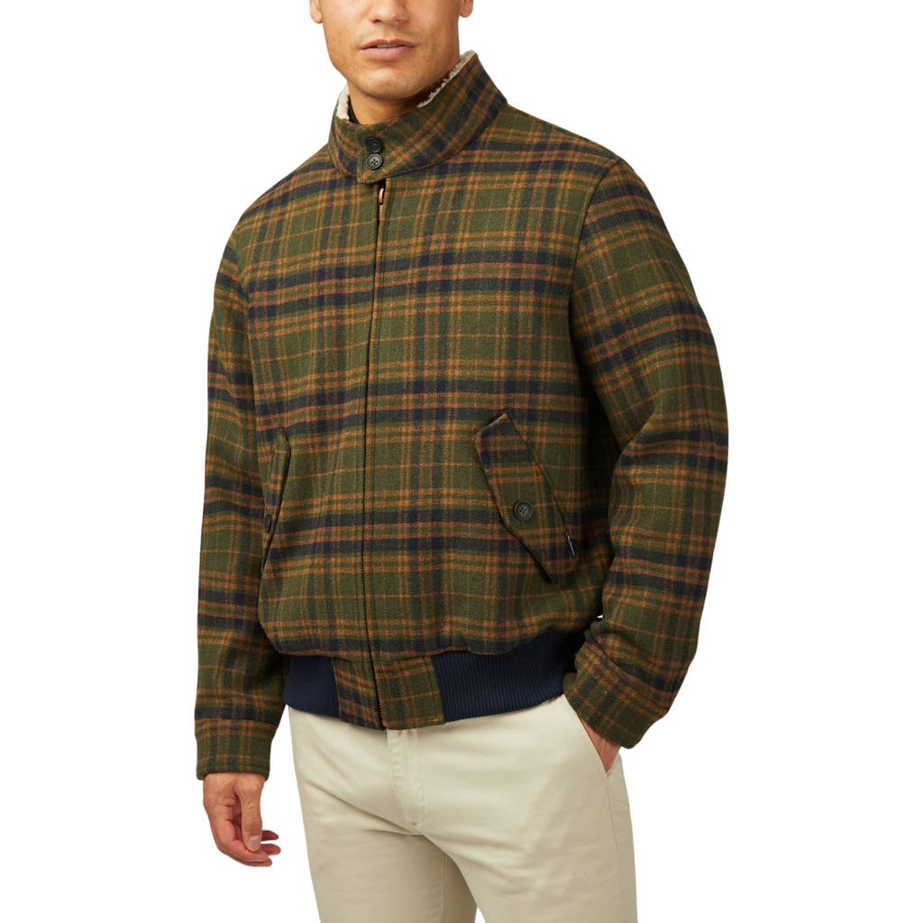 Ben Sherman Harrington Check Wool Blend Jacket In Dark Green