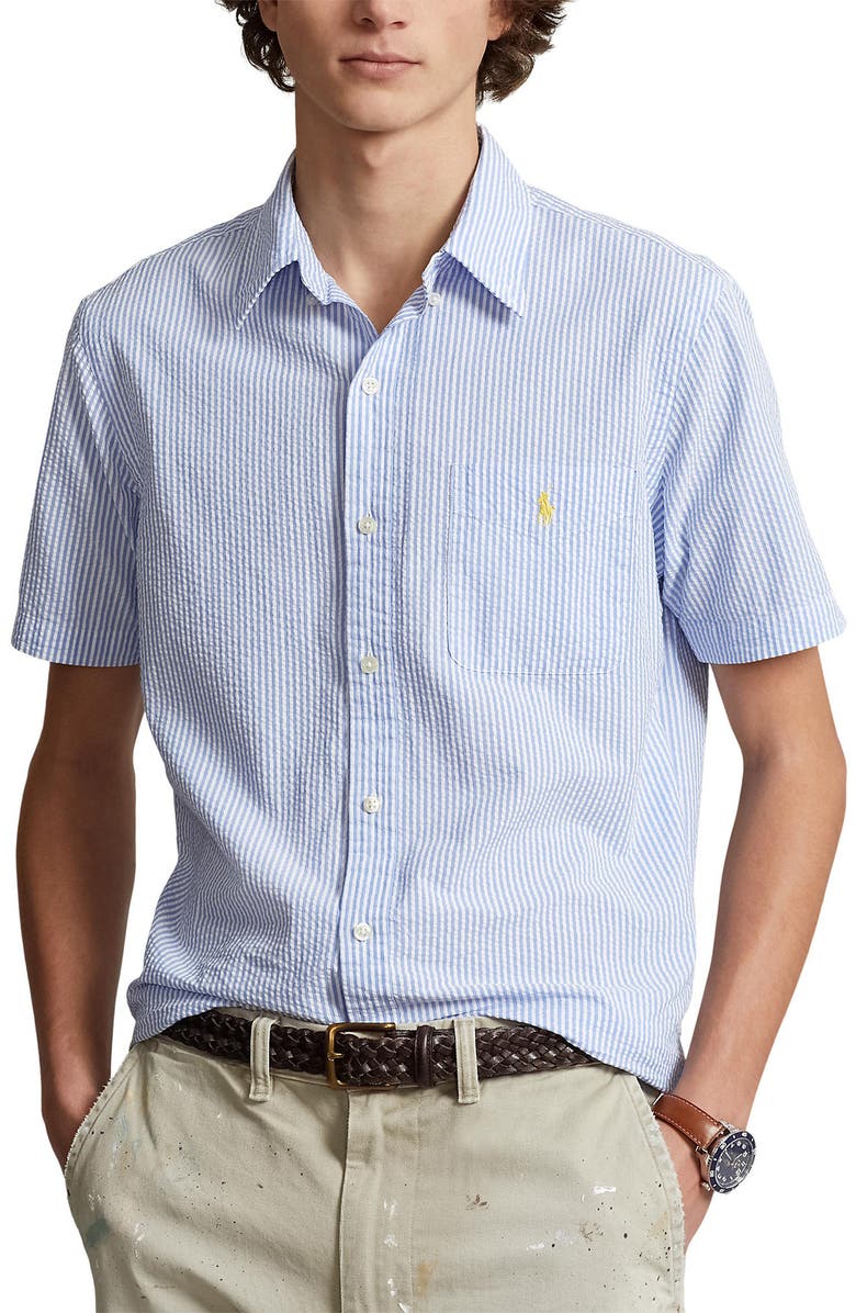 samenvoegen Ijdelheid Christendom Polo Ralph Lauren Prepster Classic Fit Stripe Short Sleeve Seersucker  Button-Down Shirt | Nordstrom