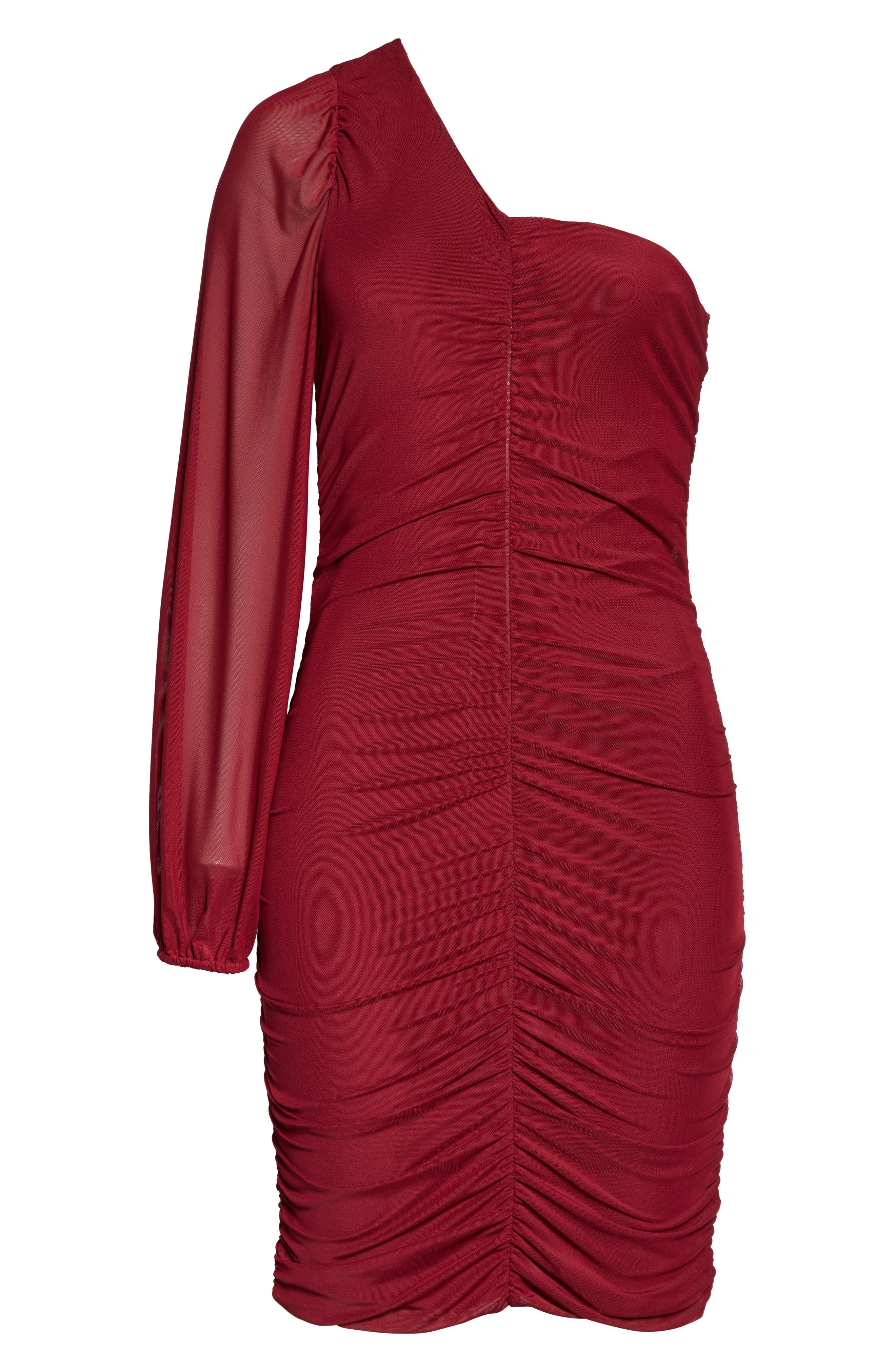 Chelsea28 One-Shoulder Long Sleeve Ruched Mesh Minidress | Nordstromrack