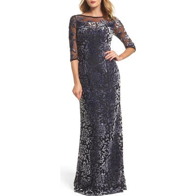 La Femme Burnout Velvet Gown, Metallic