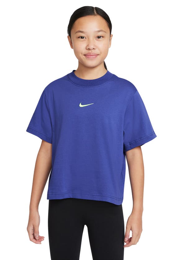 Nike Sportswear Kids' Essential Boxy Embroidered Swoosh T-shirt In Lapis