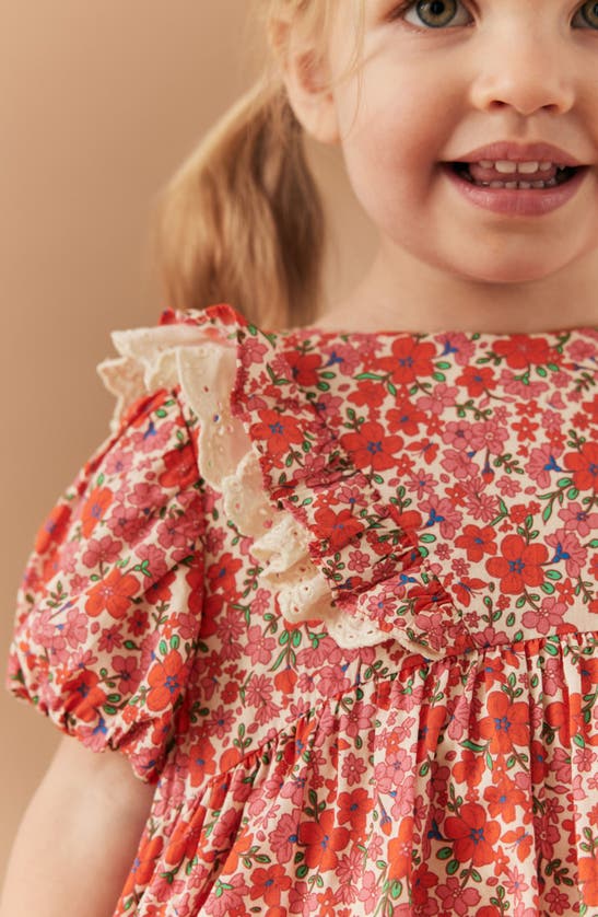 Shop Next Kids' Floral Lace Trim Cotton Dress In Red