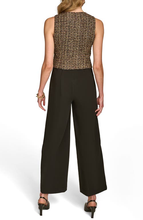 Shop Donna Karan New York Metallic Tweed & Cady Crepe Button Front Wide Leg Jumpsuit In Elderberry Multi/black