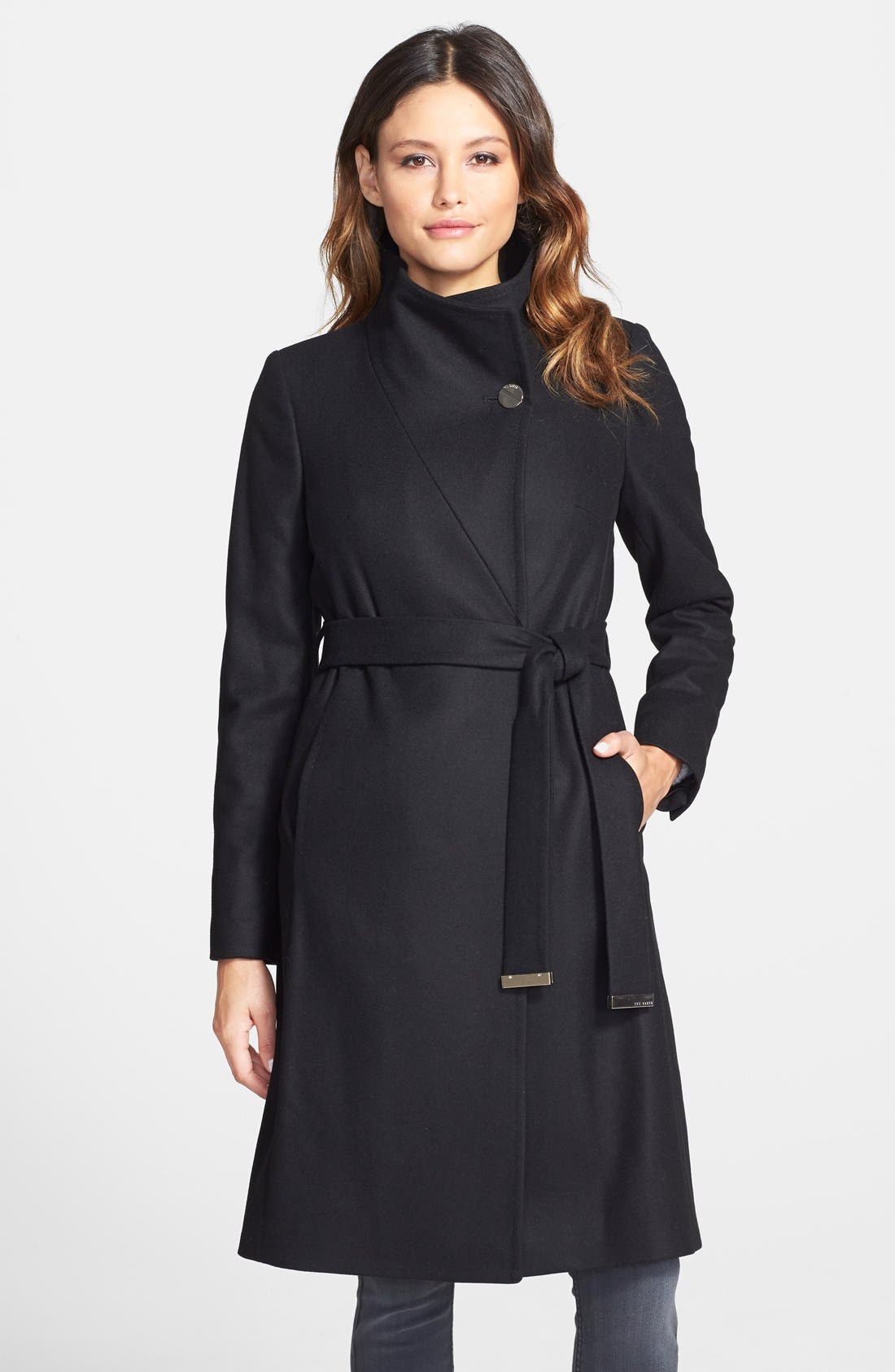 Ted Baker London 'Nevia' Stand Collar Belted Wrap Coat Nordstrom