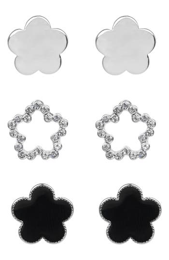 Jardin Set Of 3 Clover Stud Earrings In Black/silver