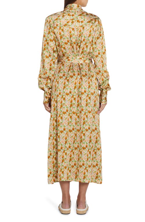 Shop Golden Goose Floral Print Belted Long Sleeve Crepe Shirtdress In Green Essence/pink Flower