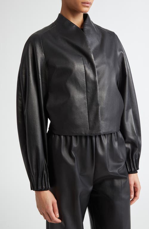 Shop Fforme Aram Raglan Sleeve Leather Jacket In Black