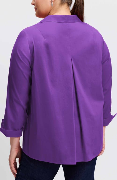 Shop Foxcroft Agnes Smocked Cuff Blouse In Purple Topaz