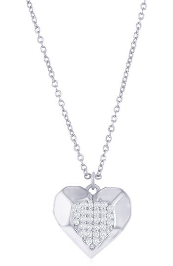 Simona Sterling Sivler Pavé Cubic Zirconia Heart Pendant Necklace In Gold