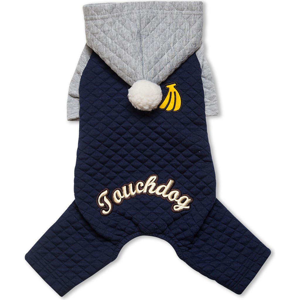 Shop Pet Life Touchdog Quilt Hooded Full Bodied Jumpsuit In Navy/grey