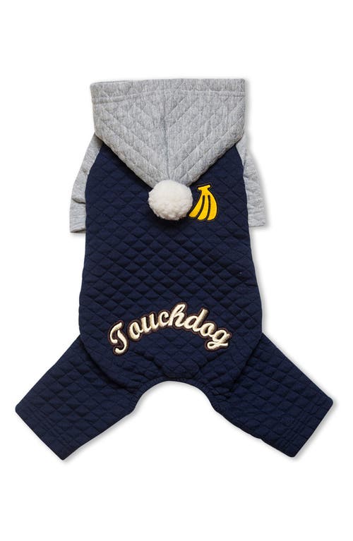 Shop Pet Life Touchdog Quilt Hooded Full Bodied Jumpsuit In Navy/grey