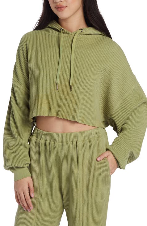 CHASER Sage Green Waffle-Knit Button-Accent Sleeve Women's