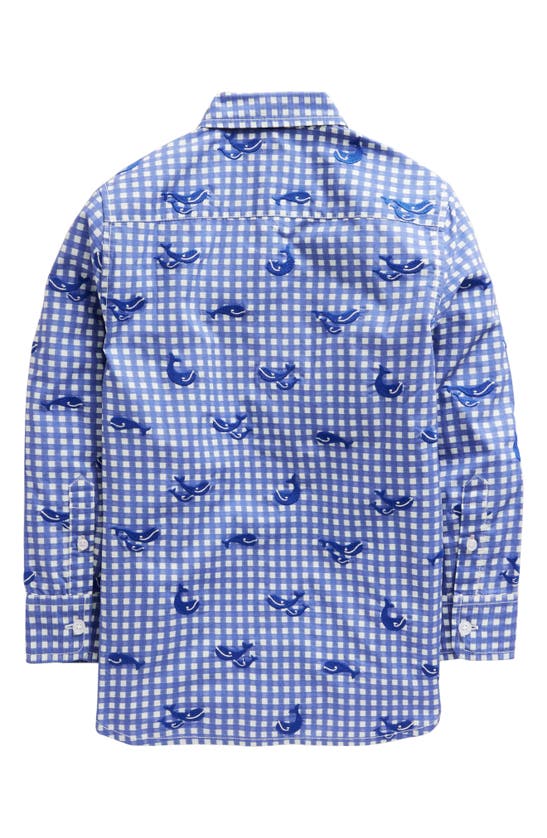 Shop Mini Boden Kids' Check Whale Embroidered Cotton Button-up Shirt In Sapphire Blue Whale Embroidery