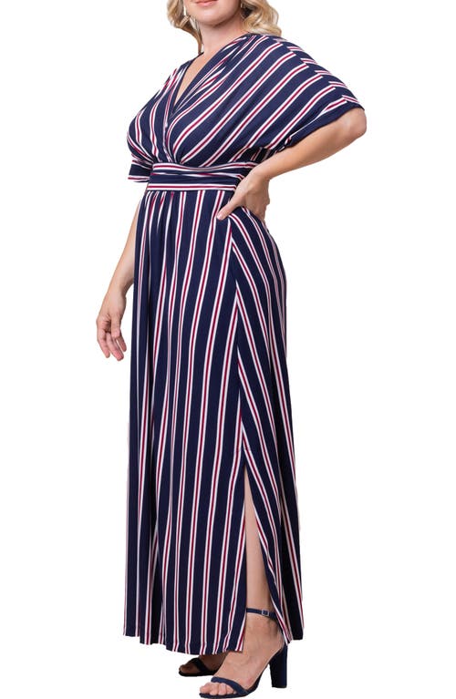 Kiyonna Vienna Maxi Dress In Nautical Navy Stripes