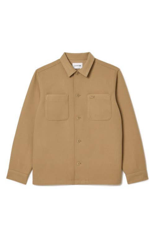 Shop Lacoste Oversize Fleece Button-up Overshirt In Viennese