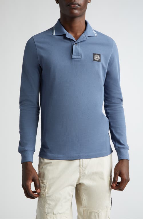 Stone Island Slim Fit Compass Logo Long Sleeve Stretch Cotton Polo Dark Blue at Nordstrom,