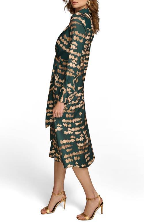 Shop Donna Karan New York Abstract Print Long Sleeve Shirtdress In Spruce/gold Multi