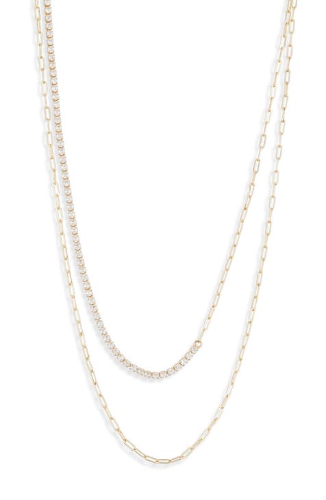 Half Cubic Zirconia Layered Necklace