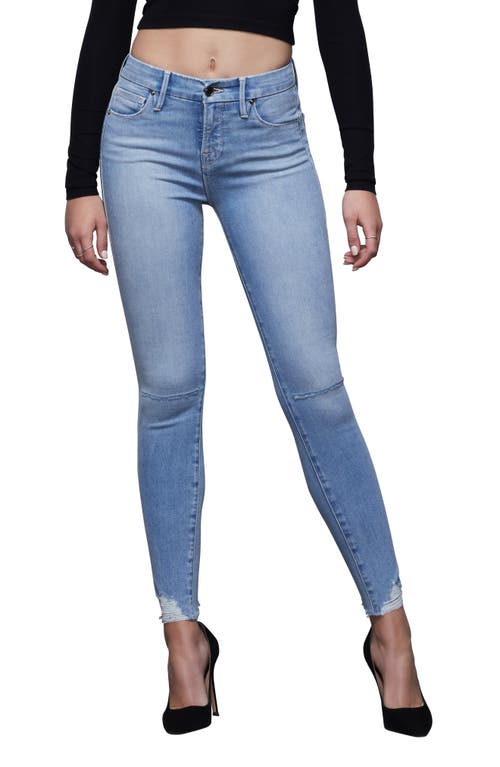 Good American Petite Distressed Hem Skinny Jeans Blue386 at Nordstrom,