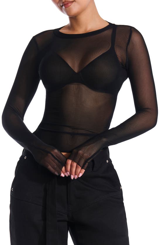 Shop Naked Wardrobe Sheer Mesh Long Sleeve Top In Black
