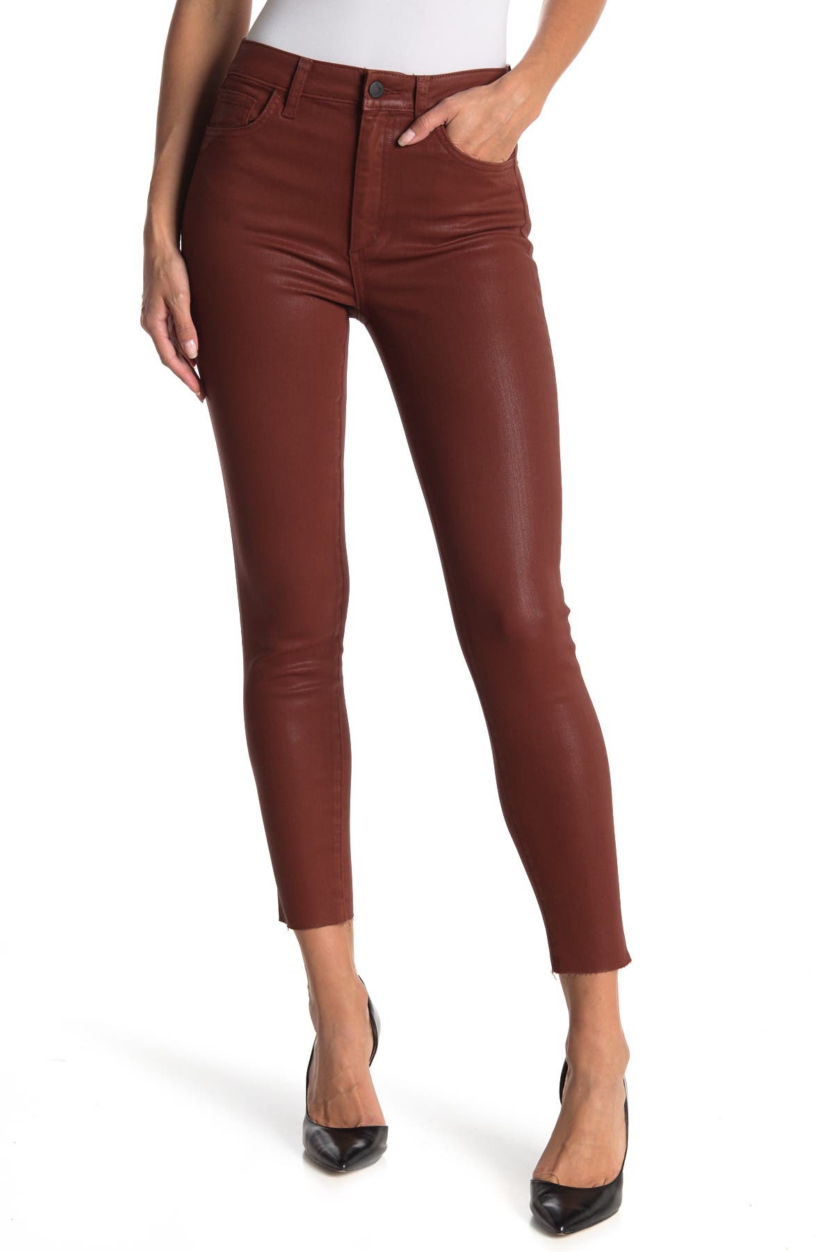 coated high rise jeans