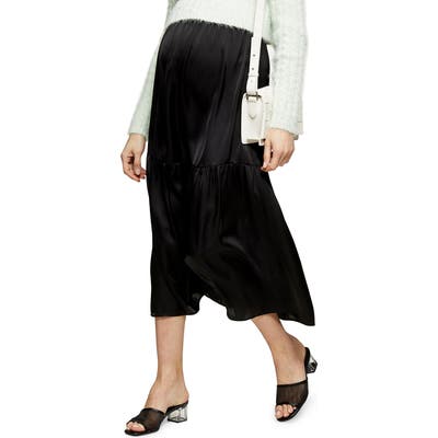 Topshop Tiered Satin Maternity Midi Skirt, US - Black