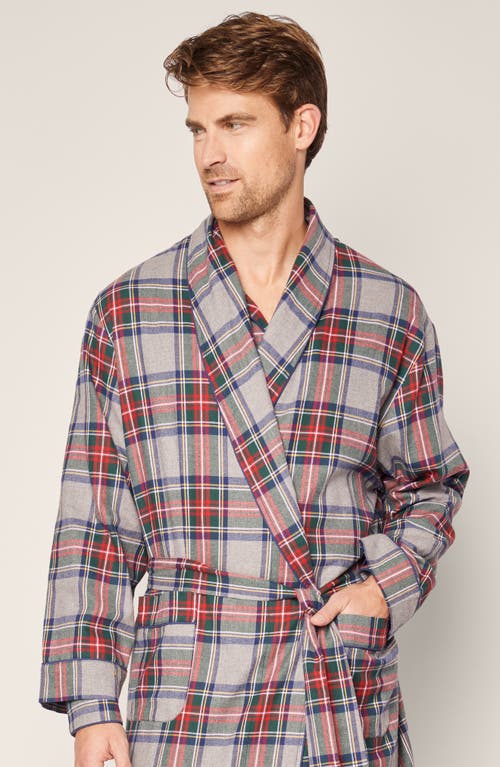 Shop Petite Plume Westinster Tartan Cotton Flannel Robe In Grey