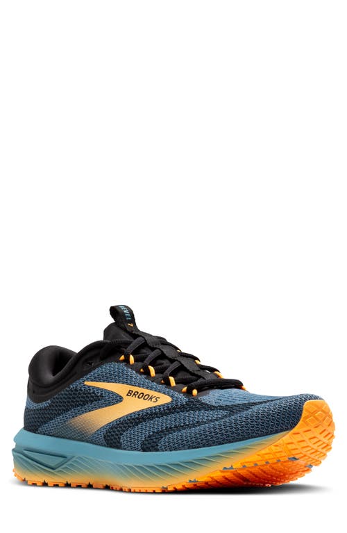 Brooks Revel 7 Hybrid Running Shoe in Storm Blue/Black/Orange Pop 