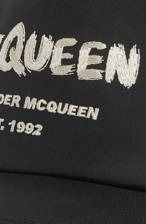 Shop Alexander Mcqueen Graffiti Logo Embroidered Baseball Cap In Black/ivory