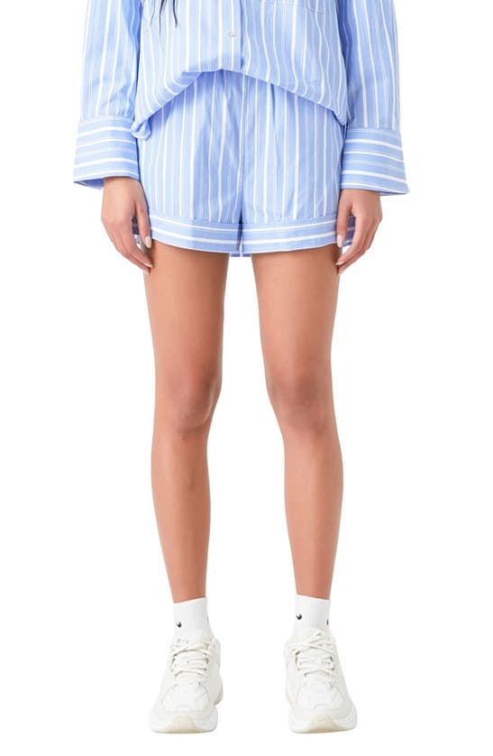 Shop Grey Lab Stripe Cotton Shorts In Blue