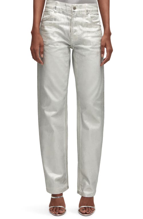 MANGO Metallic Straight Leg Jeans in Silver at Nordstrom, Size 2
