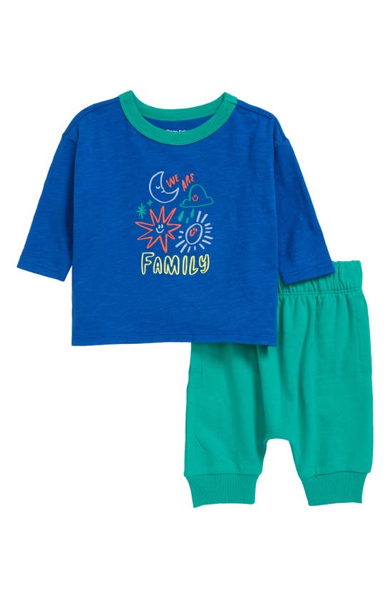 Open Edit Babies' Organic Cotton Graphic Tee & Joggers Set In Blue Olympus We Are Family