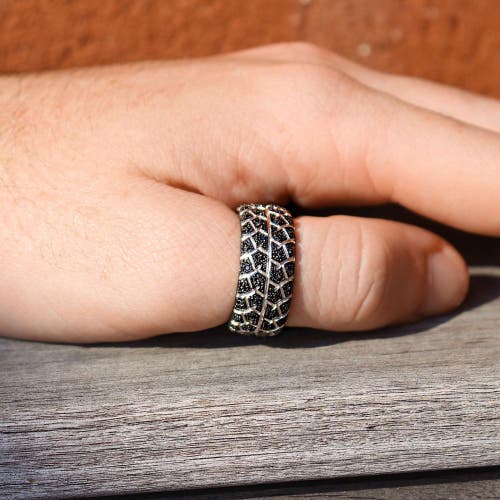 Luvmyjewelry Born Drifter Black Rhodium Plated Sterling Silver Tire Tread Black Diamond Band Ring In Dark Grey