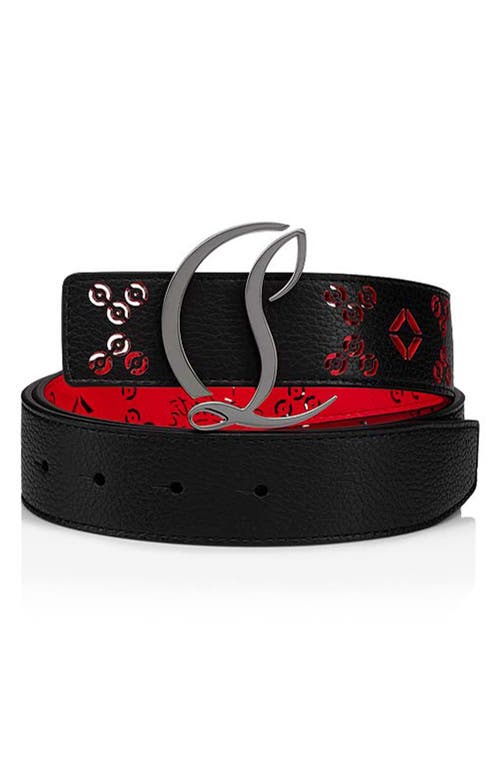 Shop Christian Louboutin Cl Logo Loubinthesky Leather Belt In Black-loubi/gun Metal