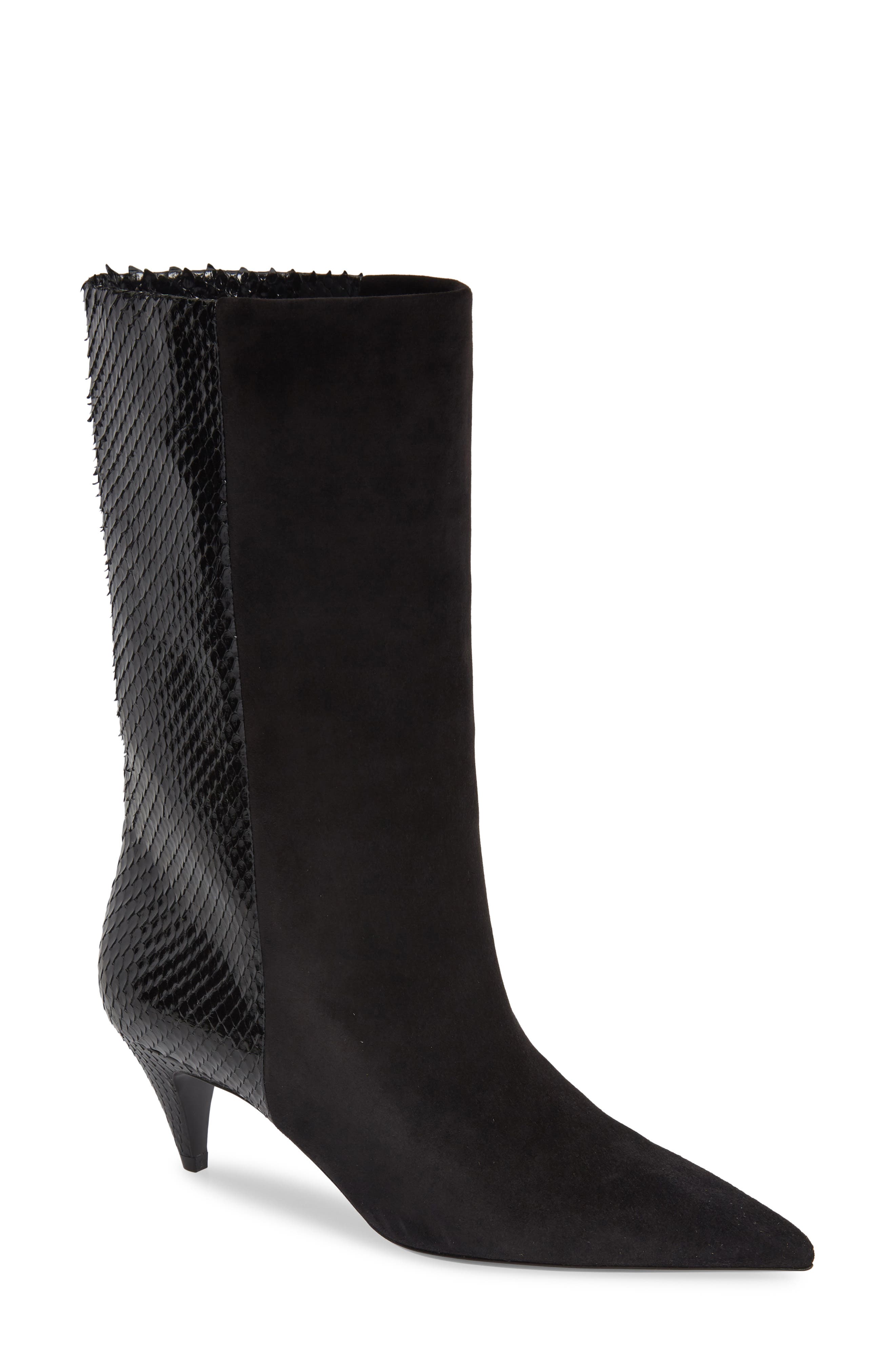 Saint Laurent Genuine Python & Suede Bootie, Black