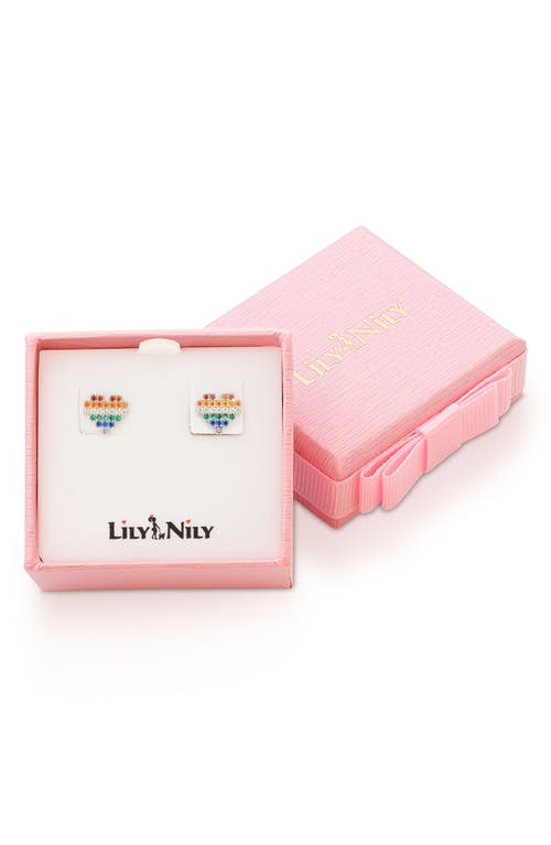 Lily Nily Kids' Rainbow Cubic Zirconia Heart Stud Earrings In Silver/rainbow