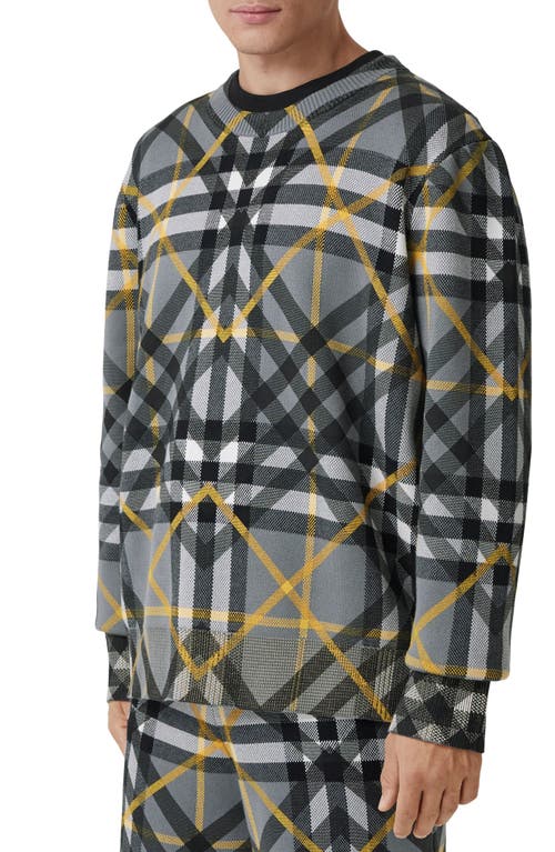 burberry Thornley Oversize Layered Check Cotton Jacquard Crewneck Sweater in Storm Grey Ip Pat