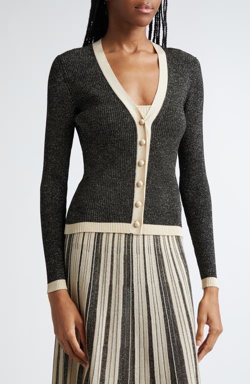 Zimmermann Story 1 Metallic Rib Cardigan In Black/ Gold