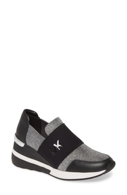 Michael Michael Kors Felix Slip-on Glitter Sneaker In Black/ Silver Multi