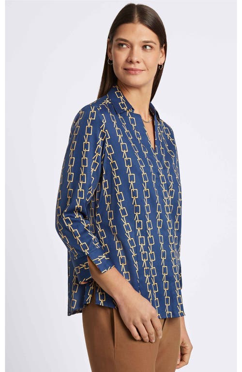 Foxcroft Taylor Chain Stripe Cotton Button-up Shirt In Pacific Blue