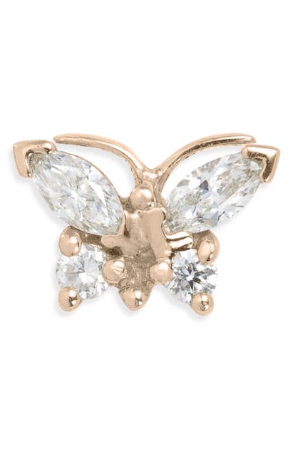 Maria Tash Marquise Diamond Butterfly Stud Earring In Rose Gold/ Diamond
