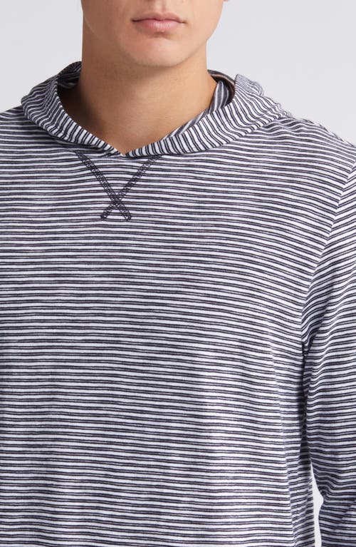 Vince Stripe Slub Long Sleeve Hooded T-shirt In Optic White/surf Mist
